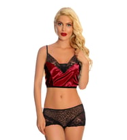 Saten Bordo Baybydoll Takım