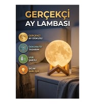 3D Gerçekçi Ay Dokulu Gece Lambası USB Şarjlı Ahşap Standlı Dekoratif LED Işık