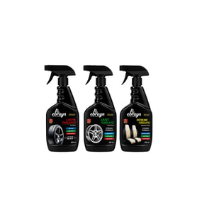 Ebrayn Profesyonel 3'lü Oto Bakım Seti - Lastik Parlatıcı + Jant Temizleyici + Döşeme Temizleyici (3x500 ml)