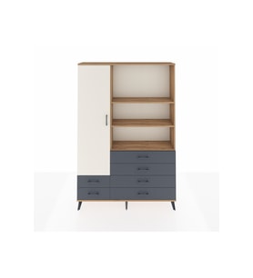Arges Dolap 7 Raflı 6 Çekmeceli Tek Kapaklı  132x30x195 Çam-Aytaşı/Antrasit
