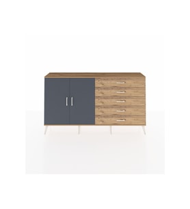 Arges Konsol 4 Raflı 5 Çekmeceli 2 Kapaklı 176x30x99 Çam-Antrasit/Çam