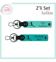 Futbol Figürlü Minimalist Hediyelik, Kız Sporcuya Kişisel Yazılabilir Tasarım, Turkuaz-Koyu Turkuaz