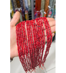 Mercan Doğal Taş Parlak Kırmızı Kemik 4x8mm Dizi