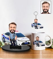 Kişiye Özel Trafik Polisi Tasarımlı Karikatür Biblo Anahtarlık Ve Kupa Hediye Seti 117