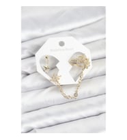 Mey İthalat® Kutup Yıldızı Model Pirinç Gold Renk Zincir Bağlantılı Ear Cuff Küpe Seti