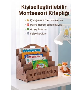 Kişiye Özel Montessori Ahşap Mini Kitaplık -Kişiye Özel Çocuk Odası Kitaplık -Kişiye Özel Masaüstü Mini Kitaplık- İsme özel kitaplık