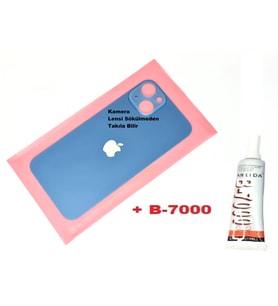 Tkgz İPhone 13 Arka Pil Batarya Kapağı (CAM+B-7000) MAVİ