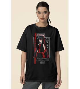 Tasarım Akame Ga Kill Baskılı Unisex Oversize Anime Dizi Karakter Tişört