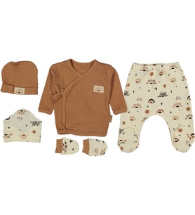 Necixs Soft 5 Parça Kahverengi Krem Renk Bebek Hastane Çıkışı 232522