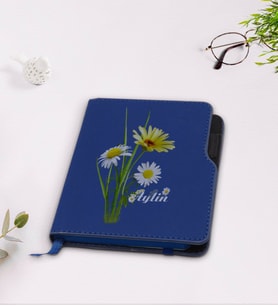 BK Gift Kişiye Özel Papatya Temalı Lacivert Termo Deri Defter-11
