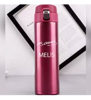 Kişiye Özel Lazer Baskılı 500ml Çelik İmza Baskılı Termos – Sızdırmaz, Vakumlu, Kilitli Kapak (Pembe)