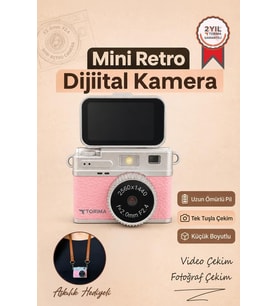 Torima Mini Dijital Kamera 2K Flip Ekranlı Selfie Video Vlog Kamerası CMR49 Pembe