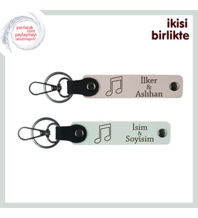 Sevgilinle Paylaştığın Şarkıya Kalıcı Dokunuş, Notalı Deri Anahtarlık Takımı, Pudra-Beyaz