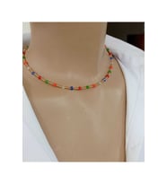 Luna Minimal Kristal ve Kum Boncuk İki Renkli Kolye (Turuncu)