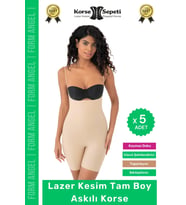 #Korse 2 Beden Küçülten Sıkılaştırıcı Kaymaz Kadın Lazer Kesim Tam Boy Askılı Korse - 5 Adet