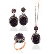 Ametist ve Swarovski Taşlı 925 Ayar Bayan Gümüş Üçlü Set 201022358
