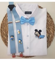 cool partyshop bebe mickey konseptli mavi erkek çocuk askı papyon gömlek