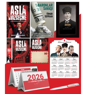 Asla Vazgeçme - Ayraç - Kartpostal - Poster - Baronlar Savaşı -  2026 Ajanda Kalpaklı - Ata Ahşap Duvar Takvimi - Masa Takvimi