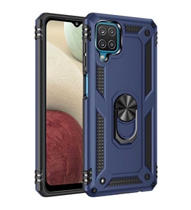 Samsung Galaxy M12 Kılıf Metal For Car Yüzüklü Standlı Military Ring Serisi (Lacivert)
