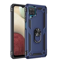 Samsung Galaxy M12 Kılıf Metal For Car Yüzüklü Standlı Military Ring Serisi (Lacivert)