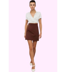 Kadın Mini Etek Yüksek Bel A line Dokuma Gabardin Günlük Stil Hafta Sonu Dayanıklı Malzeme (Koyu Kahverengi )