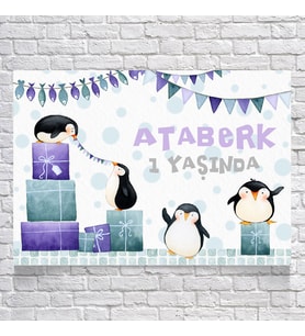 Penguen Temalı Doğum Günü Afişi