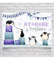 Penguen Temalı Doğum Günü Afişi
