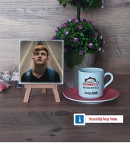 Otomotiv Mühendisi Fotoğraflı Dekoratif Taş, Ahşap Altlıklı Türk Kahvesi Fincanı Hediye (Model 6)