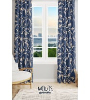 Navy Vintage 2 Desenli Süet Oturma Odası Salon Fon Perde Baskılı Ekstrafor Büzgü 2 Kanat PRD-1065