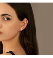 DKMN Gümüş Çift Bar Ear Jacket Gümüş Küpe Kadın Gümüş Küpe (Rose)