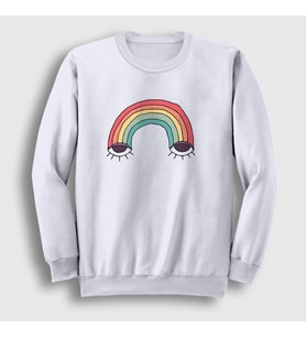 Presmono Unisex Beyaz Eyes Rainbow Gökkuşağı Sweatshirt 286127tt