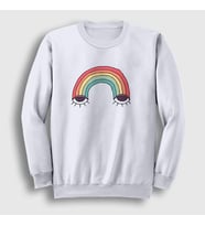 Presmono Unisex Beyaz Eyes Rainbow Gökkuşağı Sweatshirt 286127tt