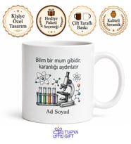 Fen Bilgisi Öğretmeni Deney Tüpü Laboratuvar Mikroskop Baskılı Kupa Bardak Hediye