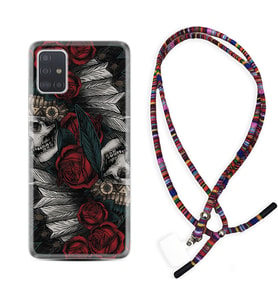 Samsung a71 A72 A73 A7 A9 2018 C7 C9 Kılıf Boyun Asklı Rasta Silikon Skull Rose 1673