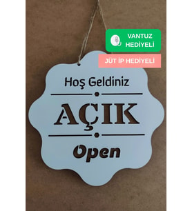 Ahşap Dekoratif Kesim Üç Katlı Açık-Kapalı Yazısı