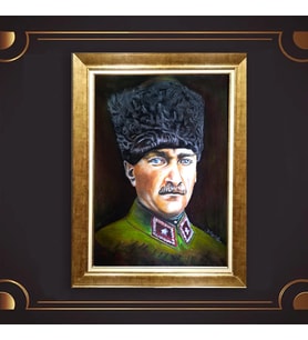 Altın Varaklı Çerçeveli Paspartulu Atatürk Tablo DC0843 (Gold)