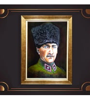 Altın Varaklı Çerçeveli Paspartulu Atatürk Tablo DC0843 (Gold)