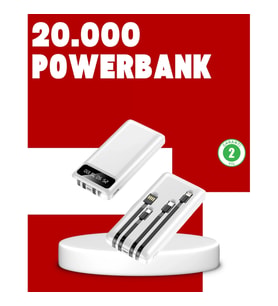Mey İthalat® 20.000mAh PD Powerbank LED Işık LCD Ekran Dahili Kablo Çoklu Giriş
