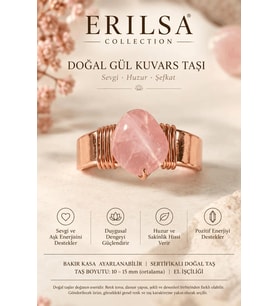 Sertifikalı Doğal Gül Kuvars Taşı Yüzük Bakır Kasa Ayarlanabilir El İşçiliği