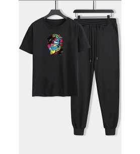 Unisex Crazy Banana Baskılı 2'li Eşofman Takımı (Siyah)