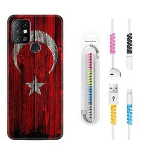 INFINIX Hot 8 9 10 11S Hot 10 Play 10T Kılıf Kablo Koruma Spiral Silikon Şanlı Türk Bayrağı 2 1317