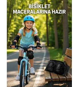 Mey İthalat® 2'li Çocuk Koruyucu Spor Seti Siyah Dizlik Dirseklik El Bilek Koruyucu