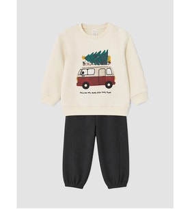 LCW baby Ekru Baskılı Erkek Bebek Takım