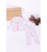 VaVbaby %100 Pamuk Kruvaze Yaka Önden Düğmeli Pembe Tavşanlı Mevsimlik Bebek Pijama Takım (Ay)
