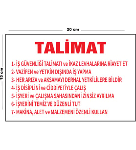 Metal İş Güvenliği Talimatı 15 Cm x 20 Cm Uyarı Levhası Yönlendirme Tabelası