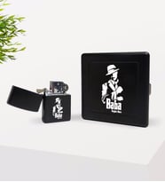 BK Gift Kişiye Özel Baba Godfather Tasarımlı Siyah Metal Sigara Tabakası ve Benzinli Çakmak Seti-18