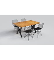 Ntconcept Rano Masif Ağaç Tel Sandalyeli Masa Takımı (75x150cm Masa  + 4 Sandalye)