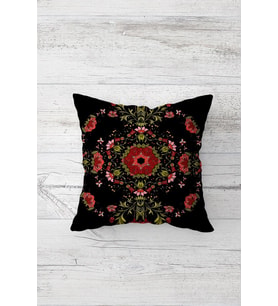Etnik Vintage Desenli Çift Tarafı Baskılı Gizli Fermuarlı Yastık Kılıfı Kırlent Koltuk Yastık Kılıfı (Siyah)