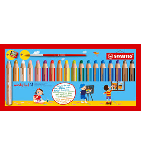 Stabilo Woody 3'Ü 1 Arada - Çok Özellikli Kalem - 18'Li Paket - Çeşitli Renkler + Kalemtıraş Ve Boya