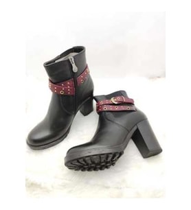 VENÜS GERÇEK DERİ SİYAH-BORDO KEMERLİ KADIN BOT  - SİYAH-BORDO - 40 - ST01354-SİYAH-BORDO-40